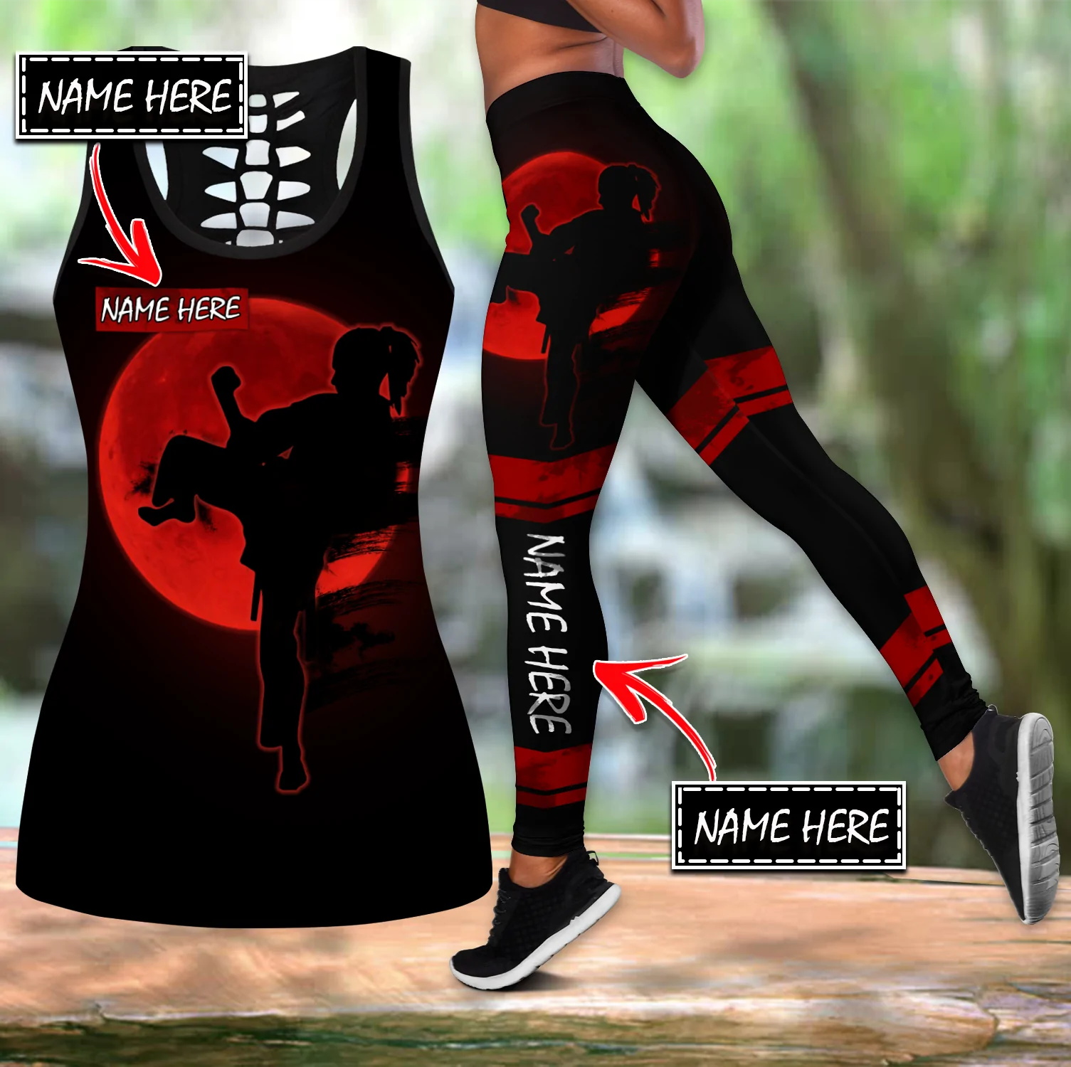 Yoga Fitness Name - Полая майка и леггинсы с 3D